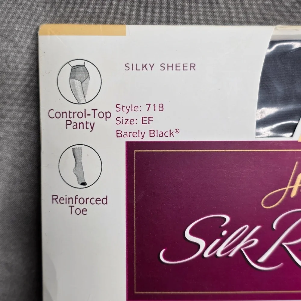 HANES Silk Reflections Pantyhose Silky Sheer Sz EF Barely Black Style‎ 718 Vtg
